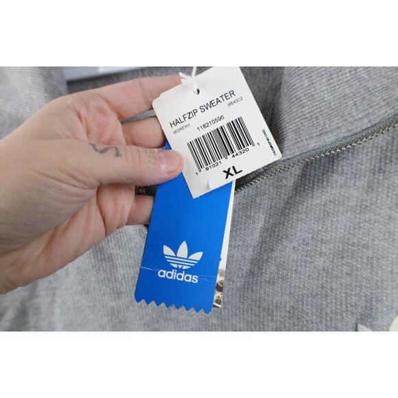 New Adidas Womens XL Spell Out Trefoil Striped Thermal Knit Half Zip Sweatshirt - Picture 5 of 16